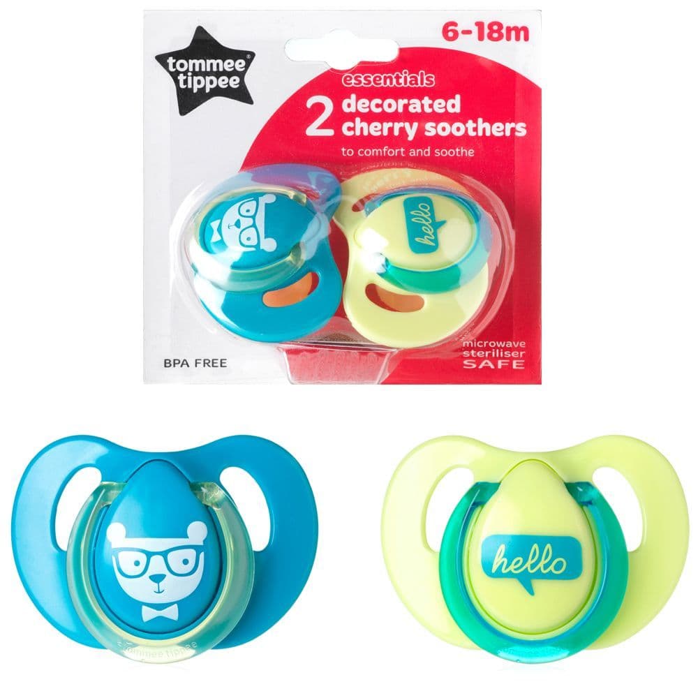 Tommee Tippee Essentials Decorated Cherry Soothers 6-18mths (2pk) - SALE