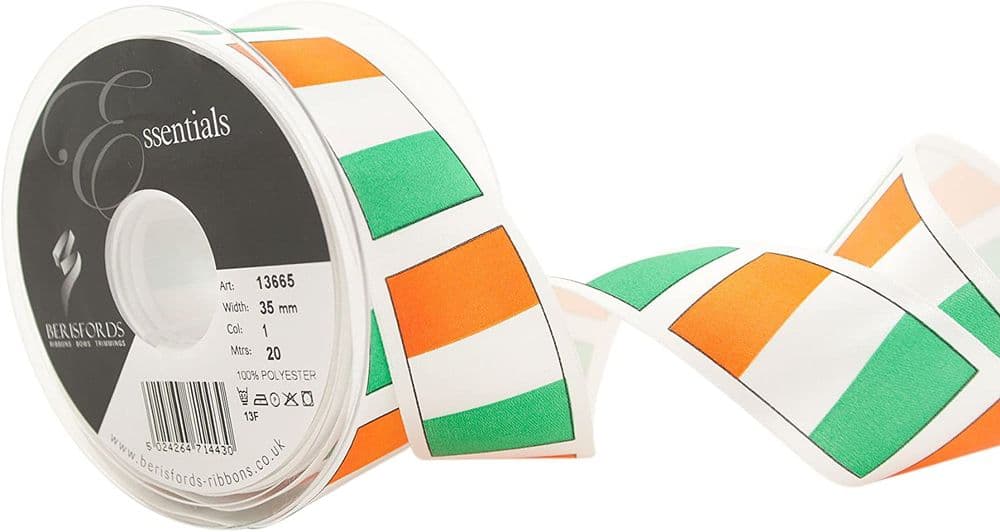 13665 Irish Tricolour Printed Ribbon 35mm - 20 mtrs -  1 Reel