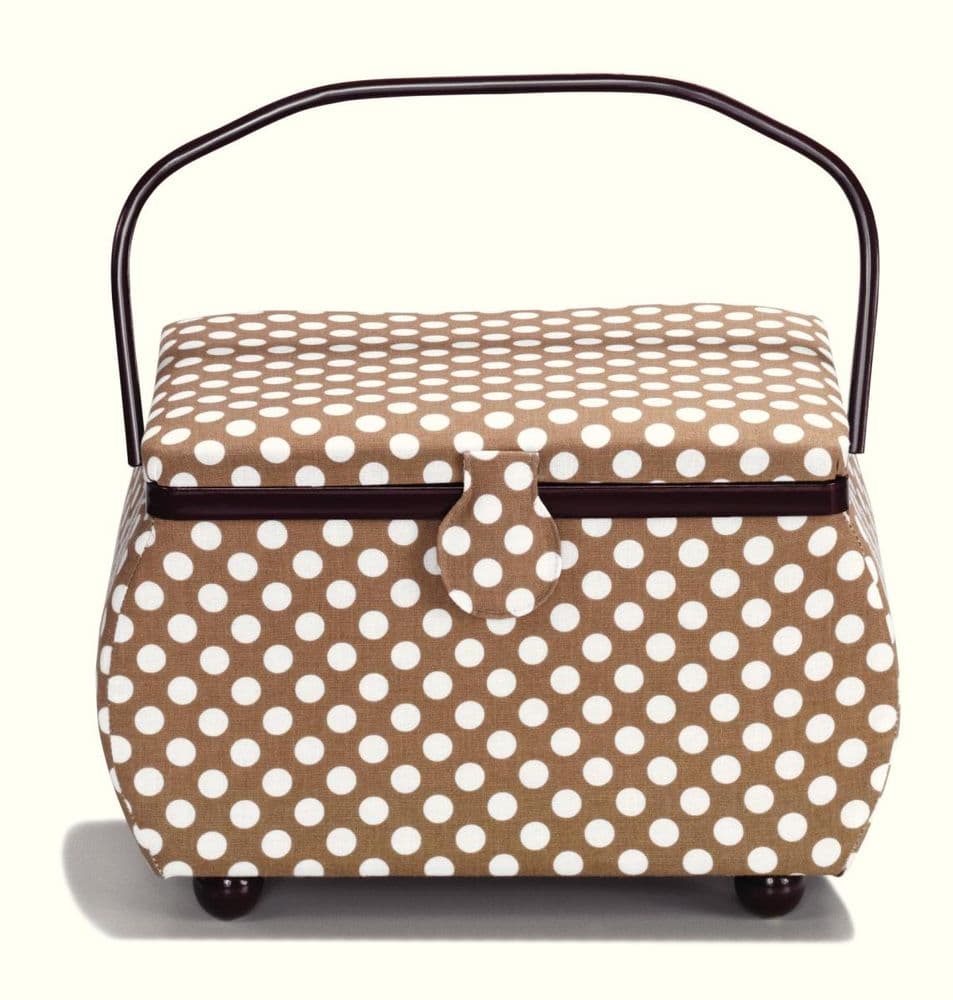 612273 - Prym Large Beige/Burgundy Polka Dots Sewing Basket - Pack of 1