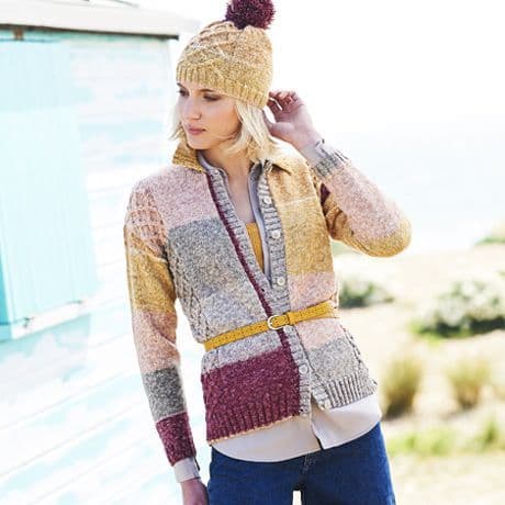 SCP Batik Swirl Pattern 9672 Cardigan, Hat and Wristwarmers