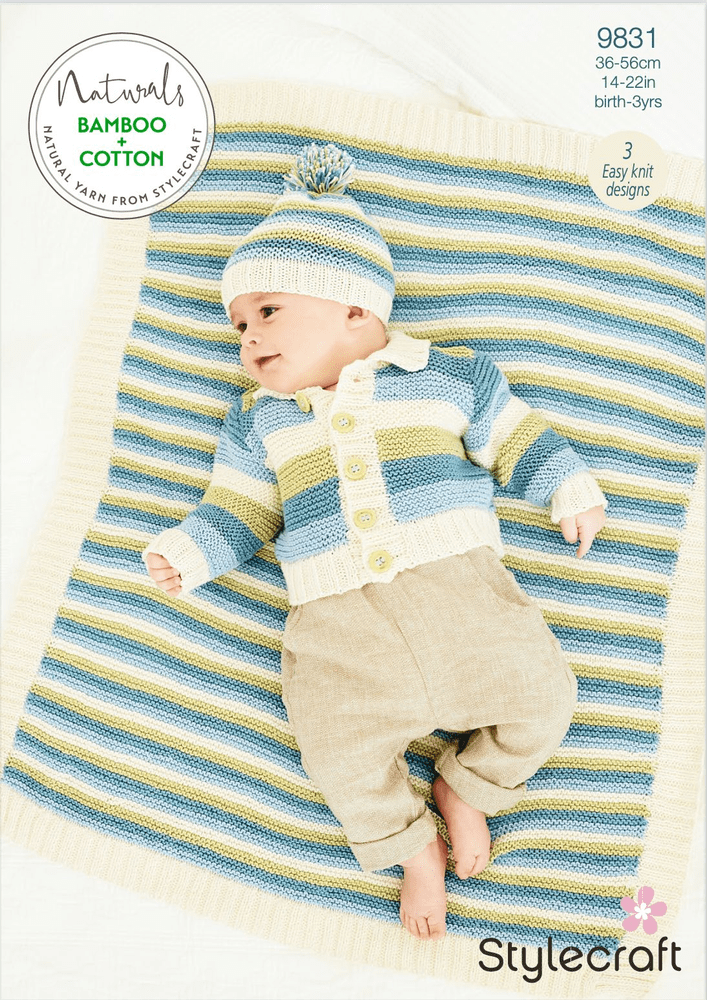 Stylecraft Pattern 9831 Cardigan, Hat and Blanket - Pk 5