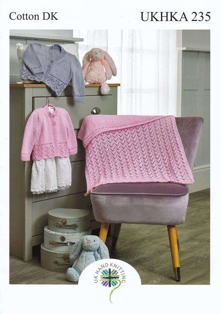UKHKA Cotton DK Pattern 235 for Cardigans and Blanket - Pk 3