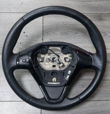 GENUINE FORD FIESTA MK7 BLACK LEATHER STEERING WHEEL WITH RED STITCH 2013-2017