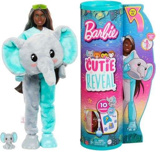Barbie Cutie Reveal Doll with Elephant Plush Costume  Jungle Series