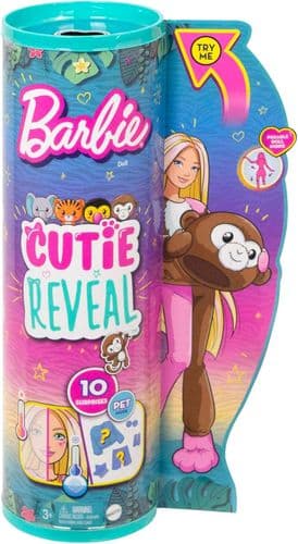 Barbie Cutie Reveal Doll with Monkey Plush Costume Jungle Series