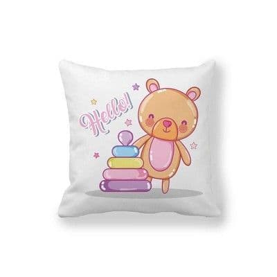 Cute Bear Cartoon Baby Theme Square Pillowcase Peach Skin Decorative Cushion Cover.