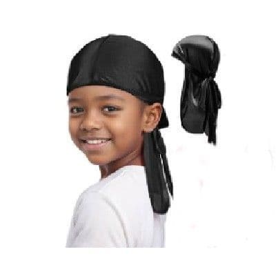 Kids Velvet Long Tail Durag Cap Solid Color Soft Velour Pirate Hat For Boys Girls Hip Hop Style Head