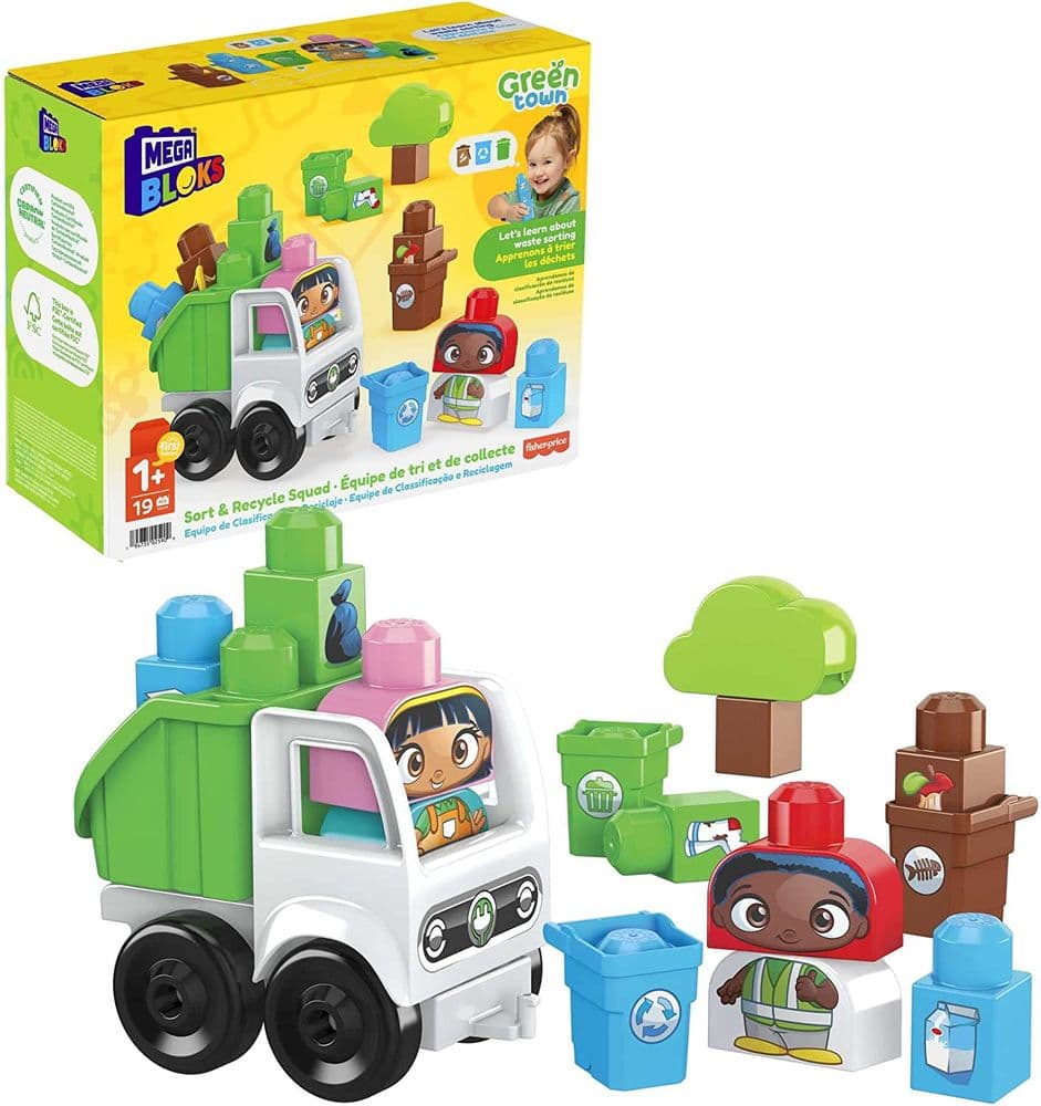 Mega Bloks Green Town Sort & Recycle Squad - Buildable Recycling Truck Set