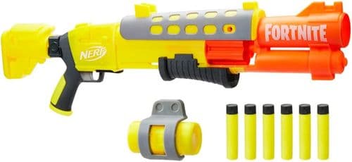 Nerf Fortnite Legendary TAC Blaster, Yellow Glow Wrap Design, 6-Dart Mega Drum, 6 Nerf AccuStrike Me