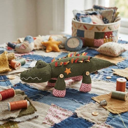 Patchworks Woven Fabric Crocodile Soft Toy