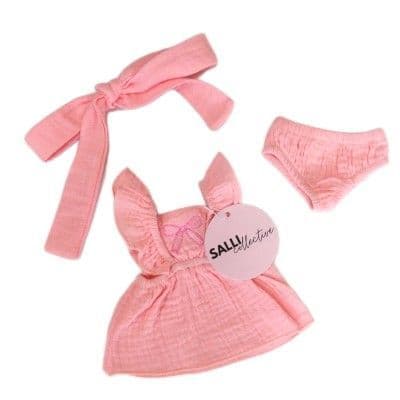 Petal Pink Dolls Bow Dress Headwrap and Bloomers - 3 Pce Set