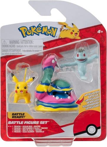 Pokémon 3 Pack Figures - Features Pikachu, Machop and  Alolan Muk Battle Figur