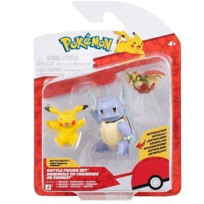 Pokémon Battle Figure 3 Pack - Features 2-Inch Pikachu and Flapple and 3-Inch Wartortle