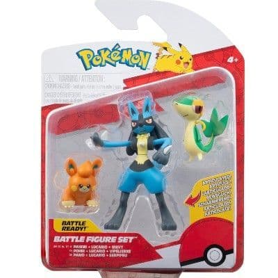 Pokémon Battle Figure 3 Pack - Snivy and Pawmi and 3-Inch Lucario.
