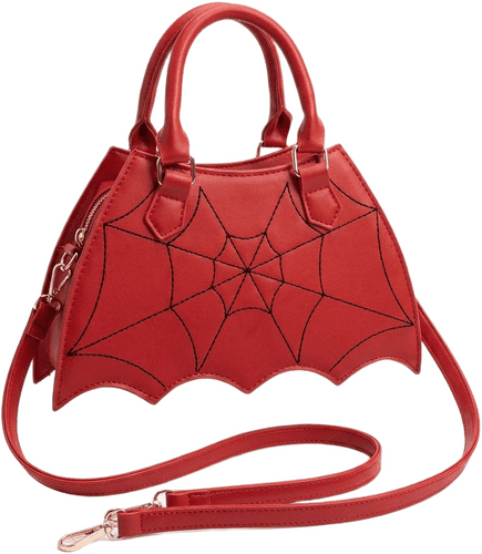 Red Halloween Bat Wing Shaped Handbag For Women Gothic Spider Web Stitching