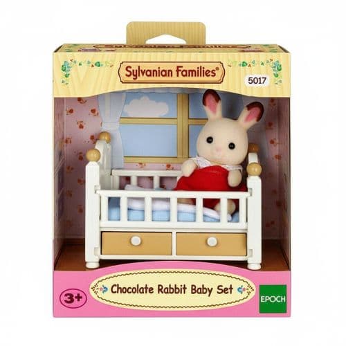Sylvanian Families- Chocolate Bunny Baby with Cot