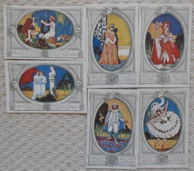 6 Vintage Belgium Theatrical Postcards, Panneau décorant le théatre de la Panne