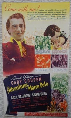 Adventures of Marco Polo, Flyer/Herald, Gary Cooper, Basil Rathbone, '40