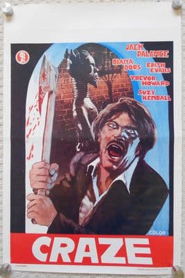 Craze, Original Belgian Movie Poster, Jack Palance, Diana Dors, CRAZY Art! '74