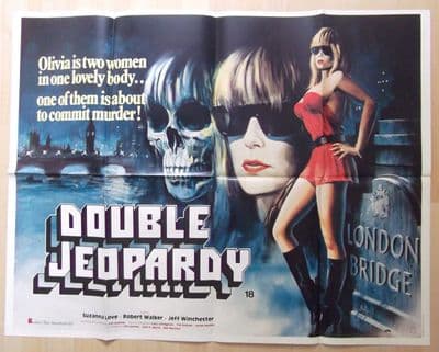 Double Jeopardy, RARE UK Quad Poster, Horror, GHOUL art!, Suzanna Love, '83
