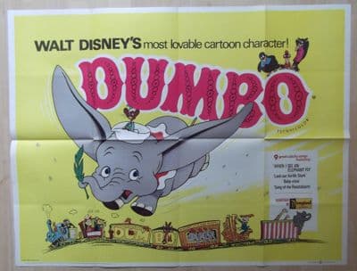 Dumbo, RARE Orig UK Quad, Disney, Wonderful artwork of the Circus Elephant, r60s