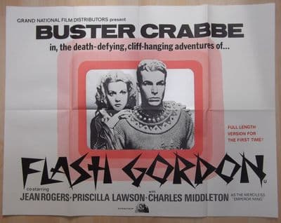Flash Gordon, Orig UK Quad Poster, Buster Crabbe as the hero! Jean Rogers. r70s