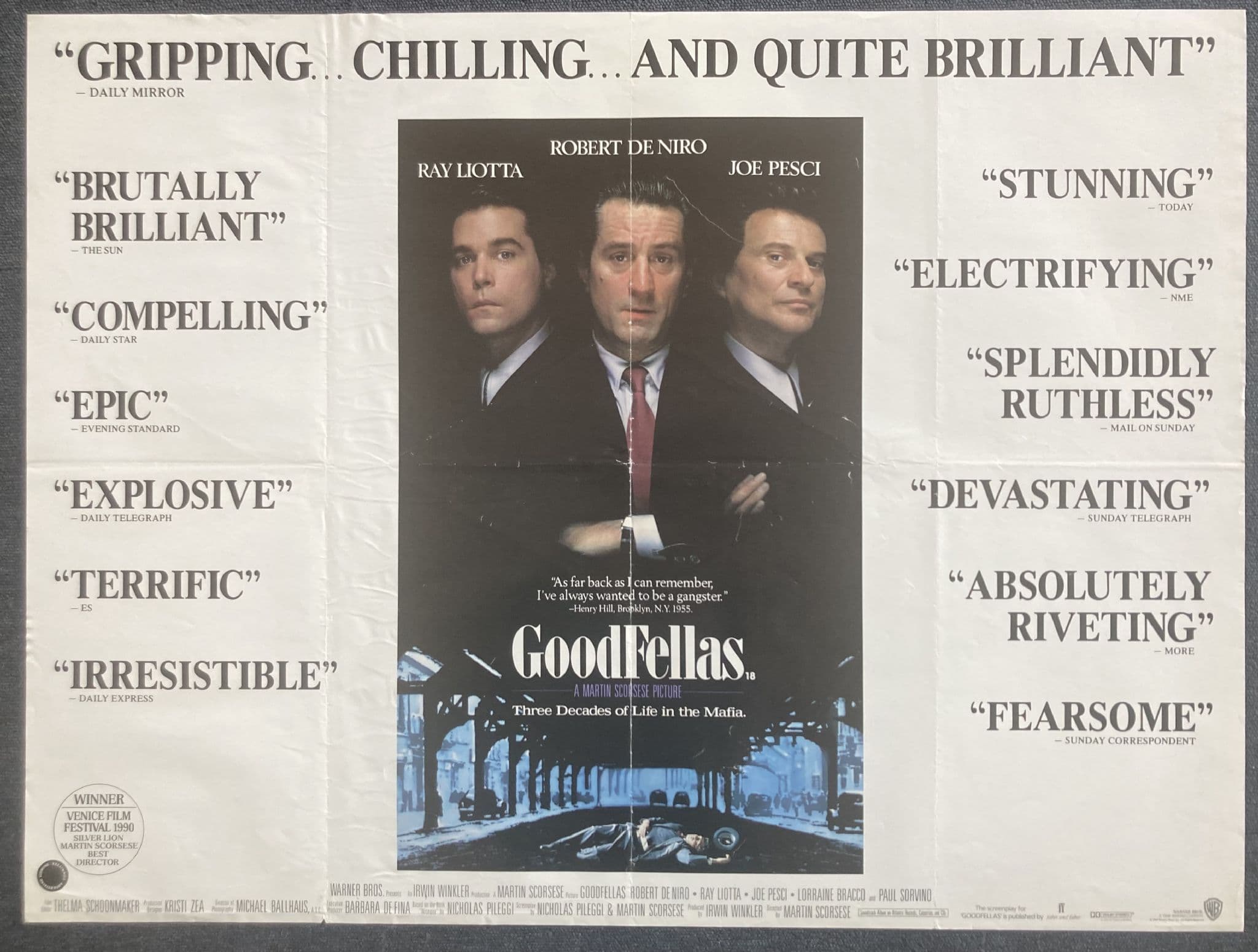 Goodfellas - UK Quad Film Poster Robert DeNiro Joe Pesci