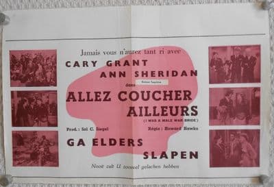 I Was a Male War Bride, Vintage Belgium Movie Poster, Cary Grant, Howard Hawks film, '49