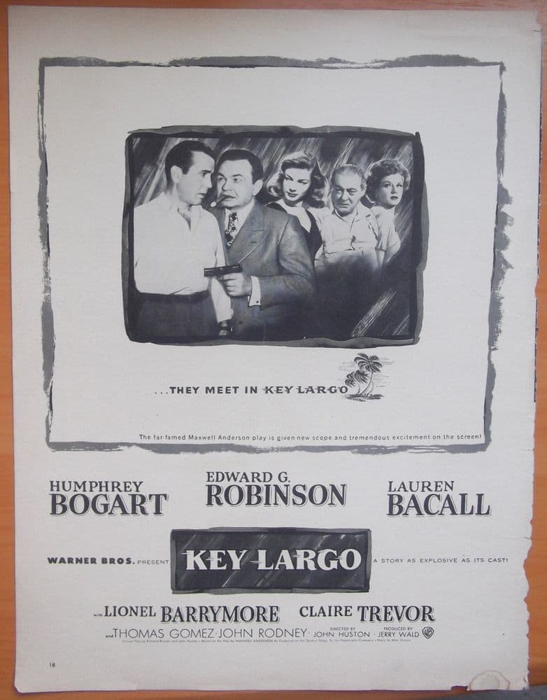 Key Largo Original Trade Ad Humphrey Bogart Lauren Bacall 48