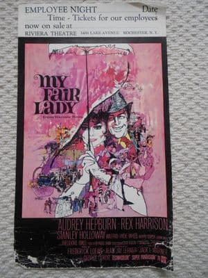 My Fair Lady, Original Window Card, Audrey Hepburn, Riviera Th, Rochester NY '64