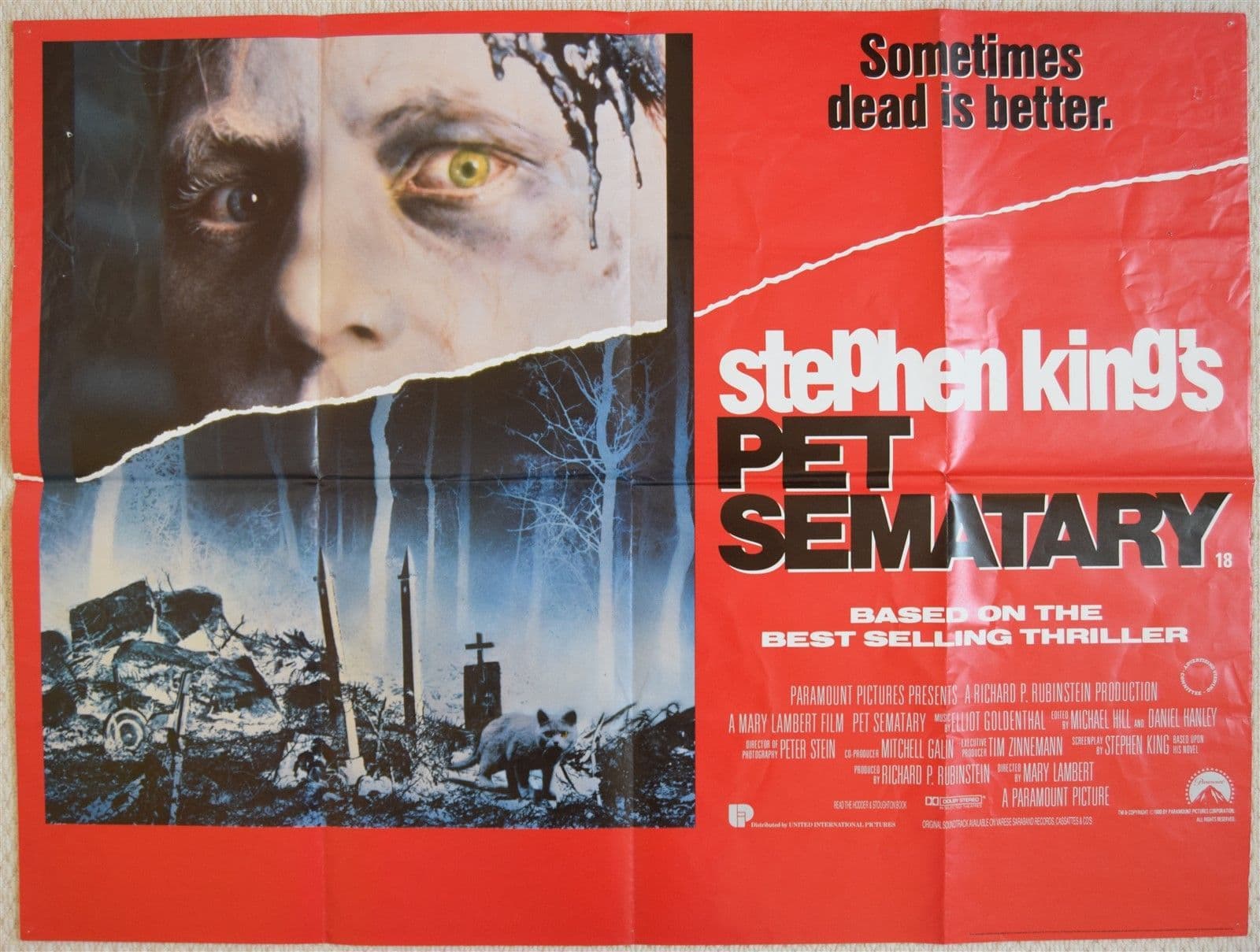 Pet Sematary Original UK Quad Poster Dale Midkiff Fred Gwynne 1989 pet-sematary-original-uk-quad-poster-dale-midkiff-fred-gwynne-1989