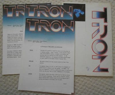 Tron, production notes with envelope, Jeff Bridges, Bruce Boxleitner, '82