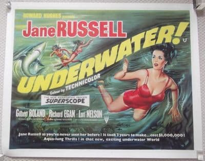 Underwater, Original British Quad, Jane Russell, Classic Image! '55