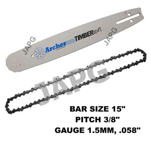 15" Bar & Chain Set, Husqvarna 55, 154, 254, 257, 261, 262, 357, 362XP Chainsaw Part  (3/8 Pitch )