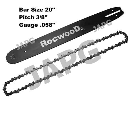 20" Bar & Chain Set, Husqvarna 260, 263, 298, 480, 570, 575, 576, 2101 Chainsaw Part ROCWOOD