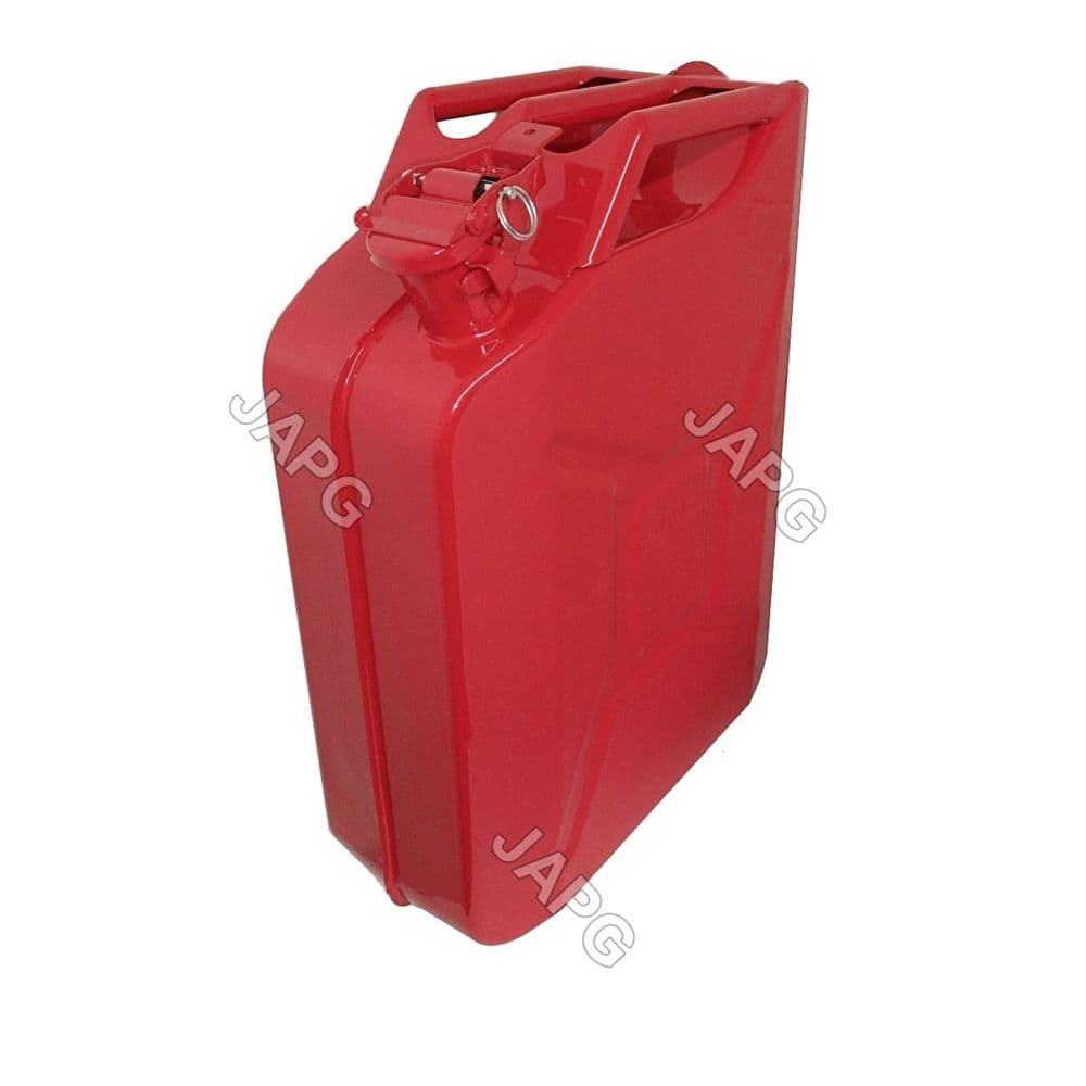 20 Litre, 20L Red Painted Steel Jerry Fuel Petrol Can, Mower, Ride On Tractor, Engine, Generator