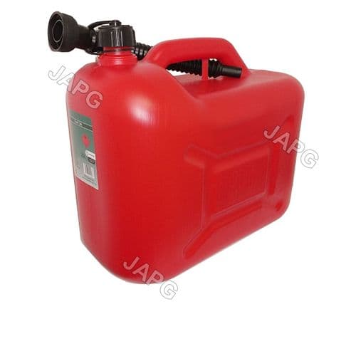 20 Litre, 20L Red Plastic Fuel Petrol Can, Jerry Can with Spout, Mower, Ride On Tractor, Engine