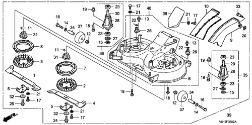 Honda HF2417 Ride on Mower Cutting Deck Parts, Blades, Blade Boss's, Pulleys, Spindles, Deck Wheels