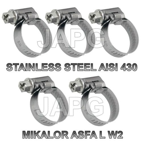 PACK 5X STAINLESS STEEL, 12MM-22MM, HOSE CLAMP, HOSE CLIP, JUBILEE CLIP, MIKALOR ASFA WORM DRIVE
