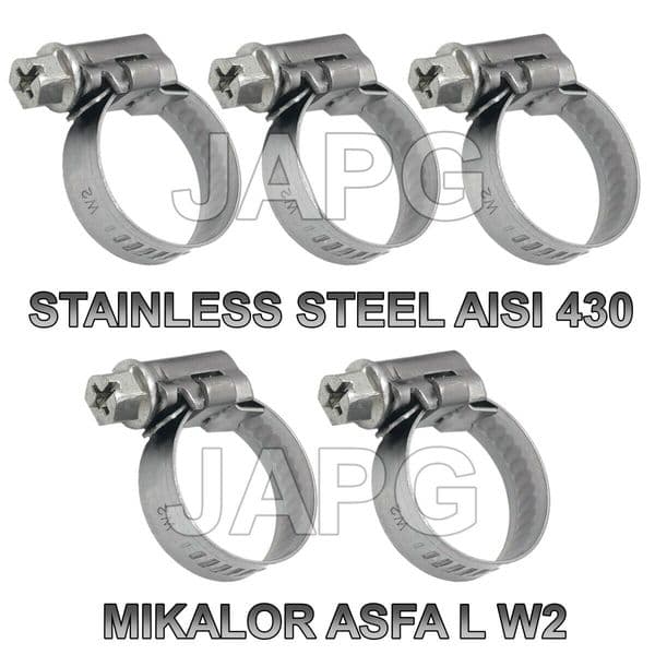 PACK 5X STAINLESS STEEL, 50MM-70MM, HOSE CLAMP, HOSE CLIP, JUBILEE CLIP, MIKALOR ASFA WORM DRIVE