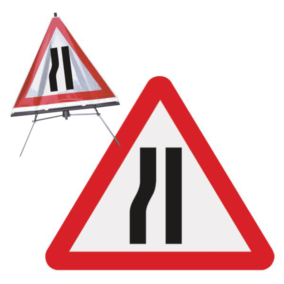 Roll Up Sign Only - Road Narrows Left or Right - Reversible
