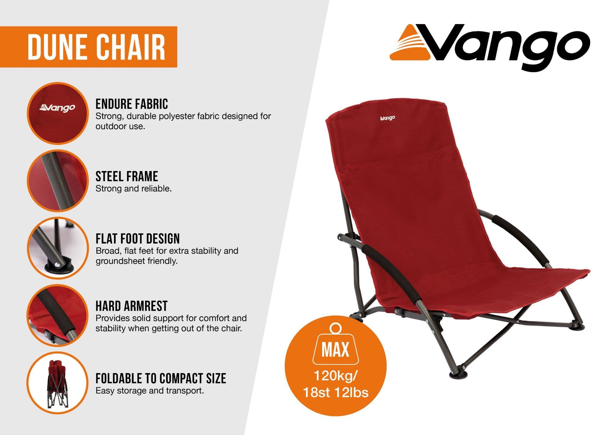 Vango Dune Chair | Lightweight Camping & Beach Chair with Flat Foot Design