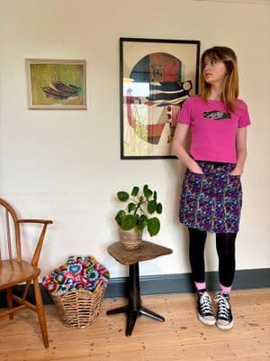 90's Arcade print Retro  A Line Run & Fly Skirt