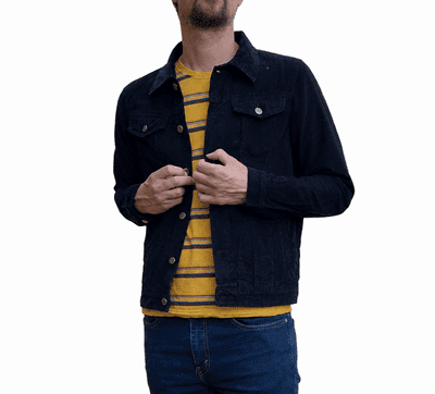 Anderson -  Retro Corduroy Short Denim Jacket - Black Cord