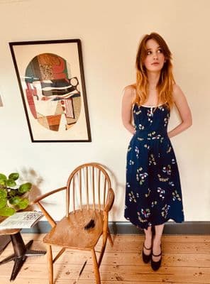 Betty Barclay vintage  50s 60s 70s cotton cherry Floral summer dress xs 36 UK 8 -10