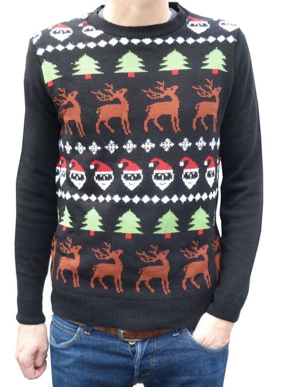 Men's Black Santa Christmas Fairisle Jumper | FuzzDandy
