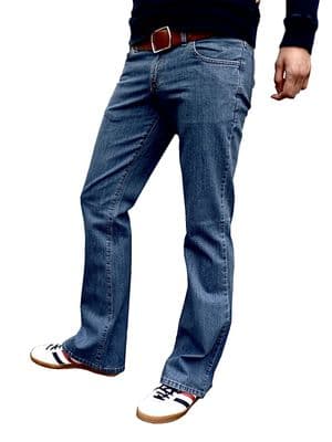 Bootcut Denim - Boot Cut Stonewashed Jeans -  Mid Blue