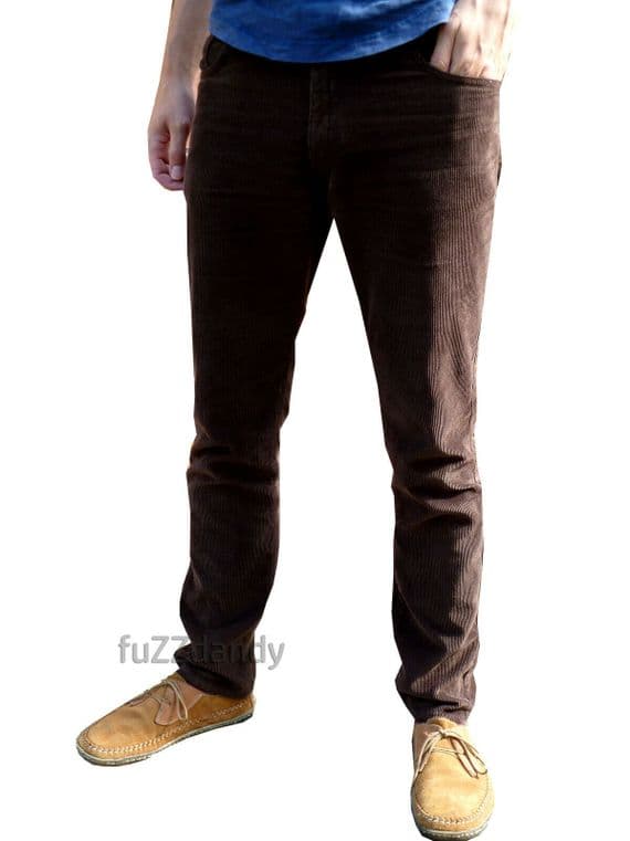 Men's Brown Corduroy Straight Leg Trousers | FuzzDandy