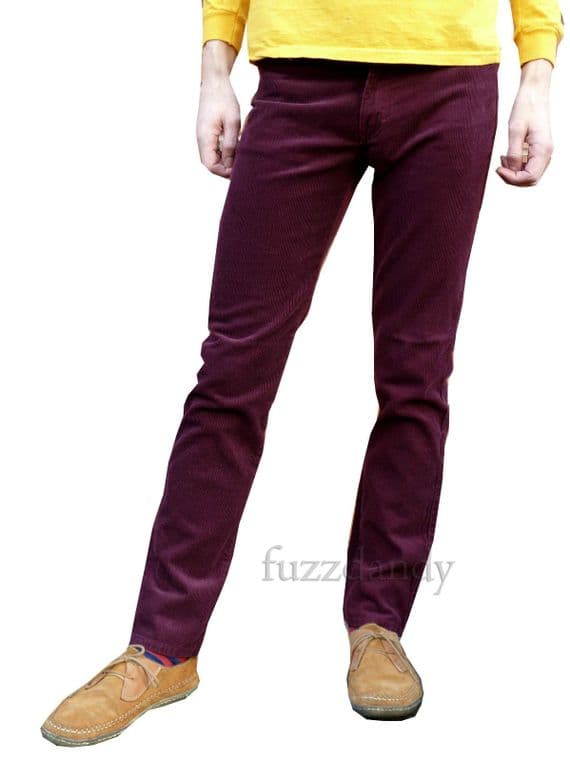 Men's Burgundy Corduroy Straight Leg Trousers | FuzzDandy