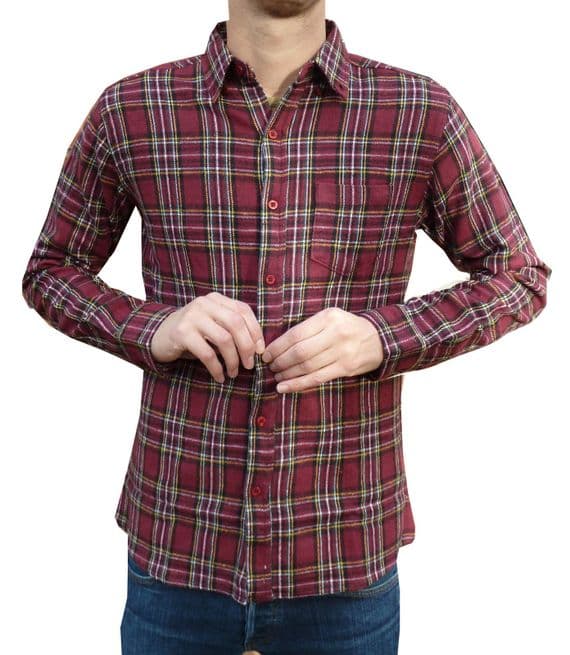Men's Retro Burgundy Plaid Flannel Lumberjack Shirt | FuzzDandy